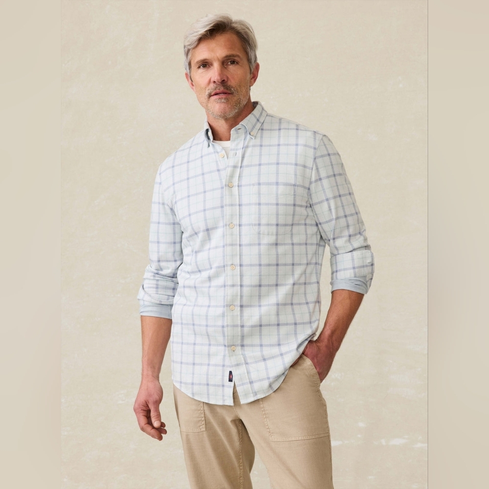 Faherty Coastline Knit‎ Shirt In Hidden Lakes Plaid Mens XL
